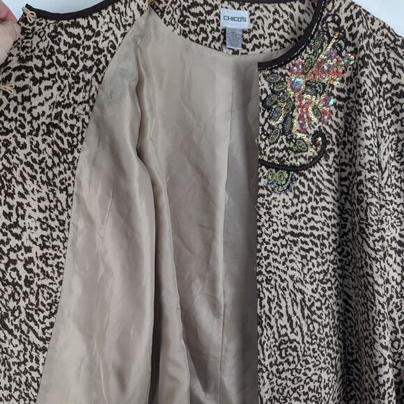 Chico's Animazing Jelica‎ Animal Print Embroidered Sequin Jacket Size 2 | Large - Picture 6 of 11